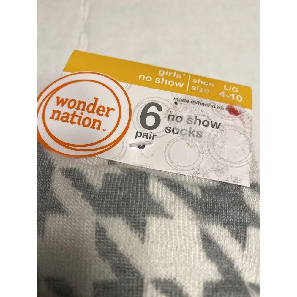 wonder nation girls no‎ shoe ankle socks 6 pairs size large shoe 4-10